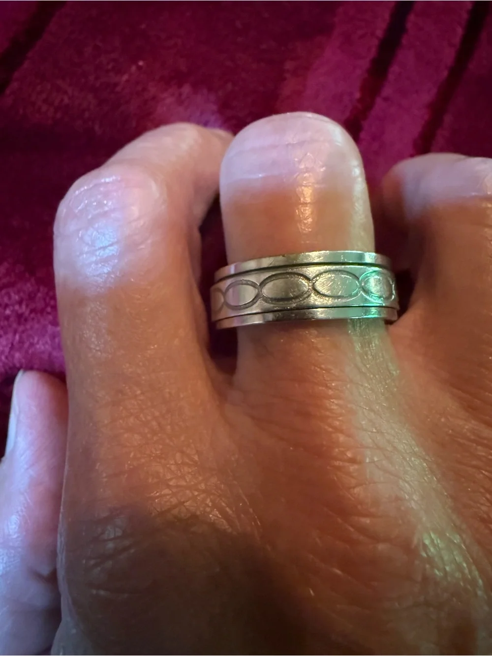 Men's Stainless Steel Spinner Band Ring - Textured Orbit Design